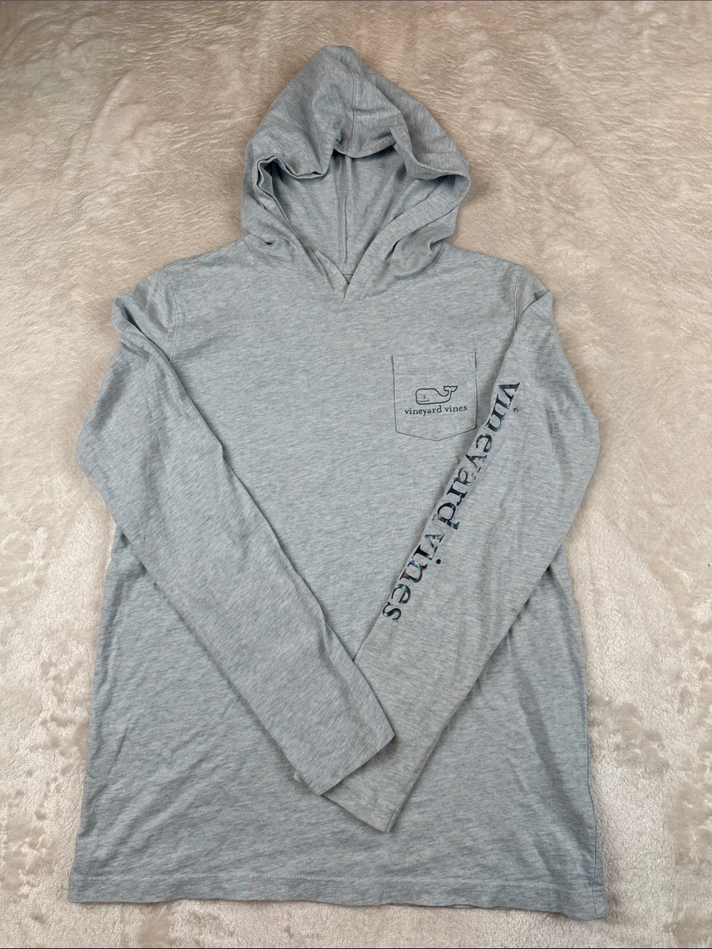 Vineyard Vines Size L Heather Gray Hooded Long-Sleeve with Pocket | Casual